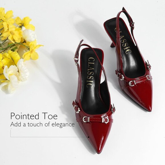 Kitten Heels for Women Strap Pointed Toe Slingback Pumps Wedding Party Shoes - Picture 3 of 7
